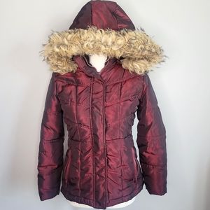 Steve Madden Metallic Red Faux Fur Puffer Court Women's size medium